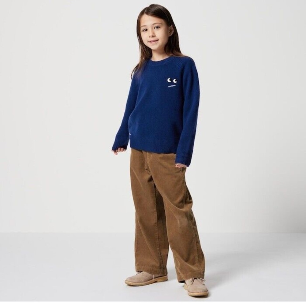 ANYA HINDMARCH UNIQLO Lambswool Crew Neck Long Sleeve Sweater Kids Size 5-6 NEW